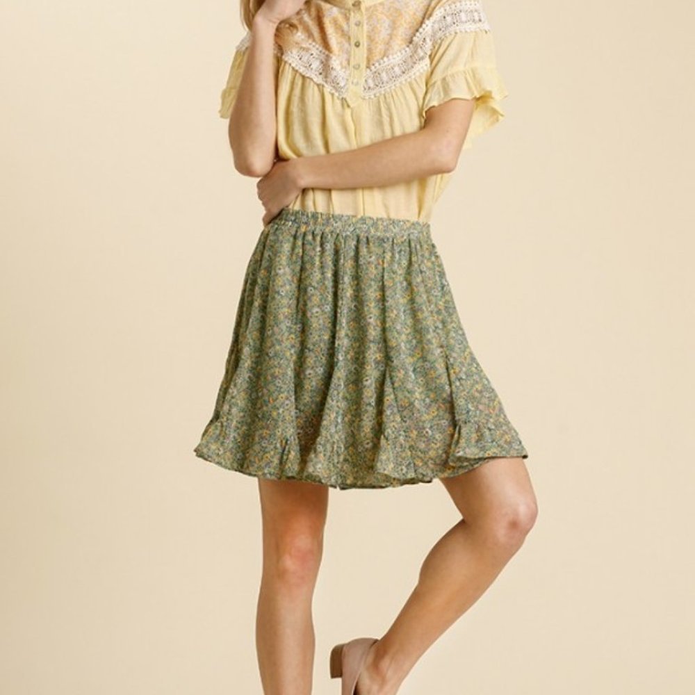 Umgee Green Floral Mini Skirt - Picture 3 of 5